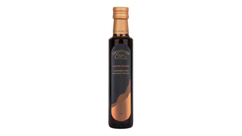 A 250ml bottle of Grampians Olive Co. golden orange caramelised balsamic vinegar